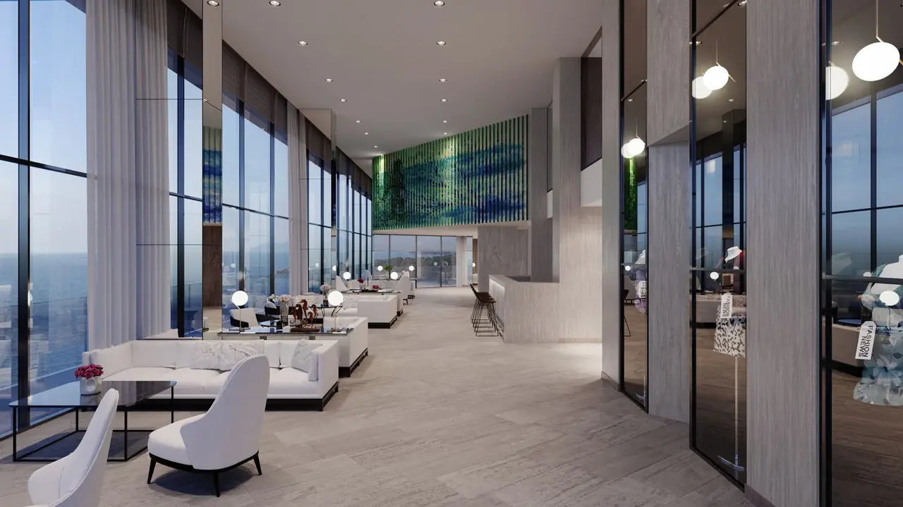 Luxury Grand Suite interior with panoramic coastal views