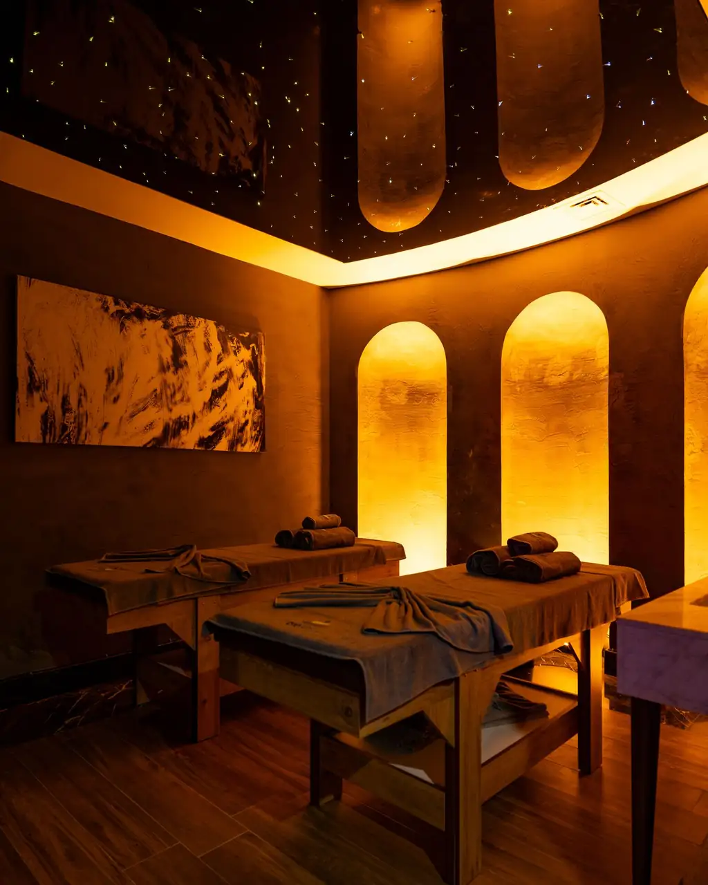 Massage treatment room with ambient lighting
